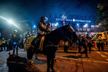 Police on horseback outside Villa Park