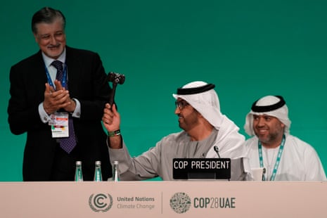 COP28 President Sultan al-Jaber bangs the final gave of the summit.