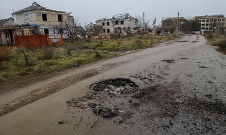 Destroyed buildings in the village of Posad-Pokrovske, Kherson region.