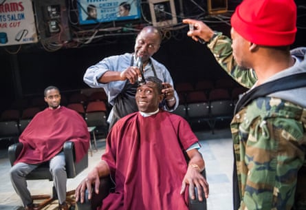 Peter Bankole, Cyril Nri, Abdul Salis and Fisayo Akinade in Barber Shop Chronicles.