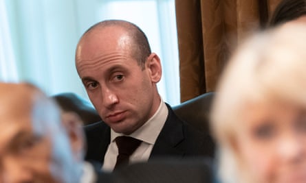 Stephen Miller listens during a roundtable discussion on border security at the White House.
