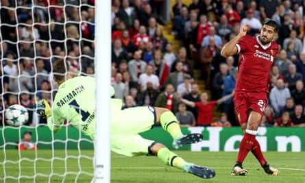 Emre Can scores his second, and Liverpool’s third goal after just 21 minutes.