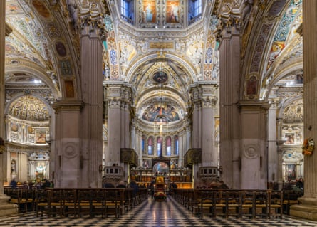 Interior view of the ornate basilica Santa Maria Maggiore, Old Town, Bergamo, Lombardy, Italy.