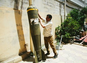 American-made ammunition fragments found in various bombed locations around Yemen, seen at the HQ of Yemac on 12 September 2019.
