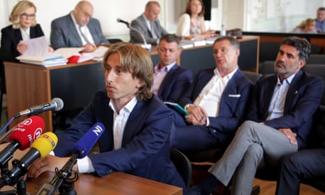 Luka Modric appears in a court in Osijek to testify in the corruption trial against former Dinamo Zagreb executive Zdravko Mamic
