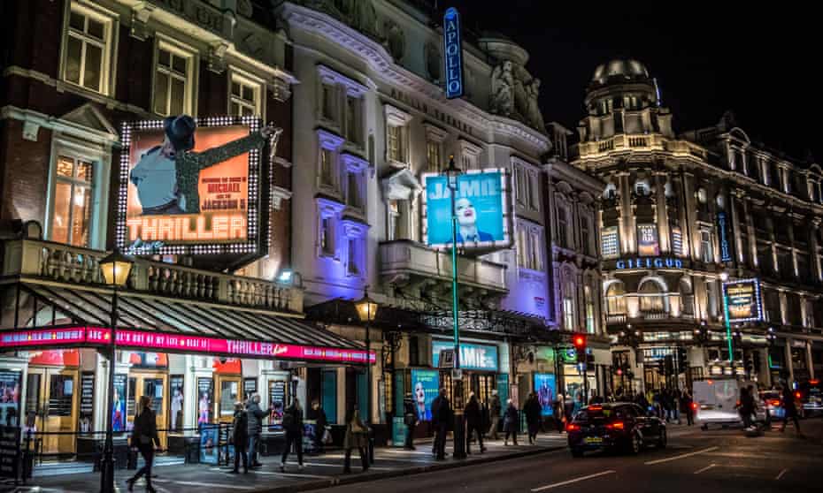 Thriller and Jamie in theatres on Shaftesbury Avenue in London.