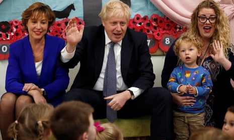 Boris Johnson at West Monkton Church of England primary school in Taunton struggles with the words. 