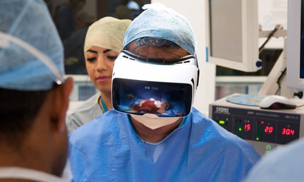 Dr Shafi Ahmed performs the operation which could be watched online by the public. Photograph: Medical Realities/PA. The Guardian.