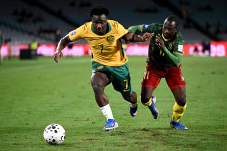 Nestory Irankunda adds a spark for Australia after coming on at half-time against Cameroon at Accor Stadium