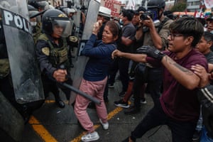 Lima, Peru: protesters who support the ousted president Pedro Castillo confront the police on the outskirts of the prefecture of Lima