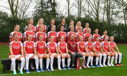 Arsenal Women’s squad for the 2023-24 season pose for a photograph, alongside manager Jonas Eidevall.
