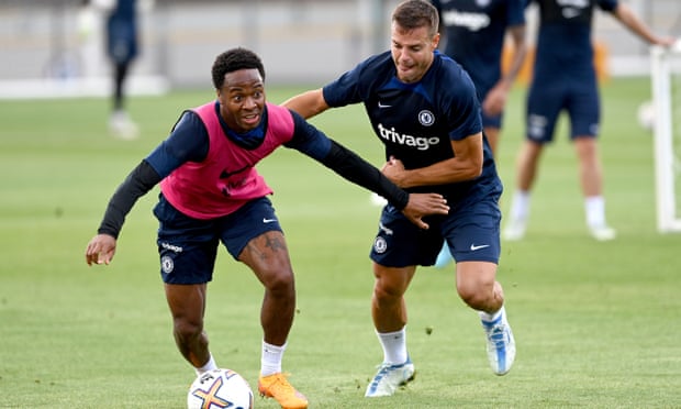 Raheem Sterling training with Chelsea in pre-season.