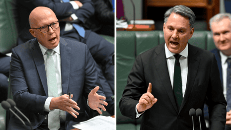 Peter Dutton and Richard Marles 'mansplain' nuclear power to each other – video