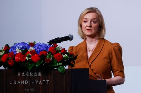 Former British prime minister Liz Truss speaks at an event in Taipei, Taiwan, on Wednesday in which she called for a ‘economic Nato’ to counter China.