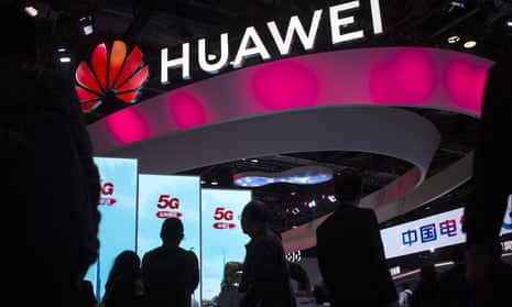 Huawei logo at a trade fair in China.