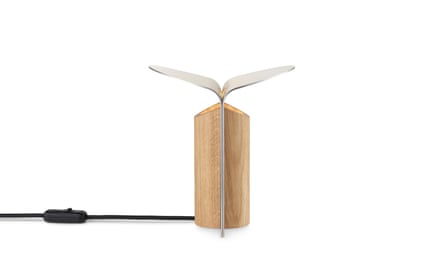 Oak and silver aluminium Petal Lamp by Rikke Frost.