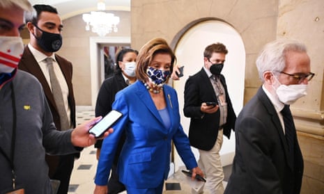 Nancy Pelosi, the House speaker, on the way to the chamber on Tuesday. Joe Biden is expected to sign the measure into law this week.