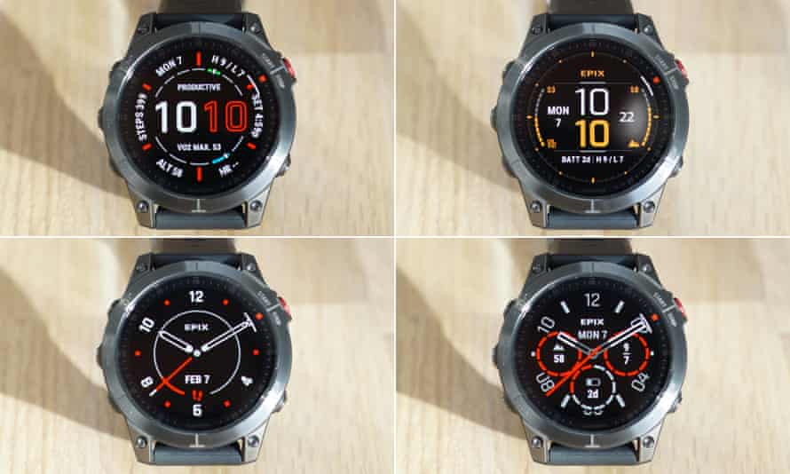 a selection of watch faces shown on the Garmin Epix