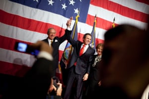 New York Governor-elect Andrew Cuomo (C) celebrates with his father former New York Governor Mario Cuomo (L) and mother Matilda Cuomo at the Sheraton New York on election night, November 2, 2010 in New York City.