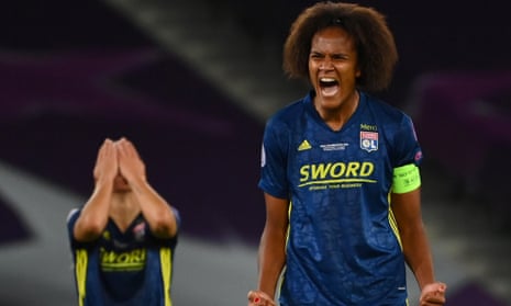 Lyon captain Wendie Renard shows her delight at the final whistle