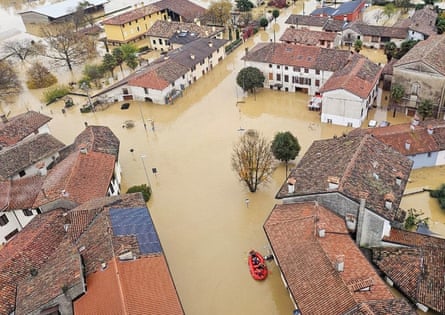 An aerial view of Versa shows submerged houses