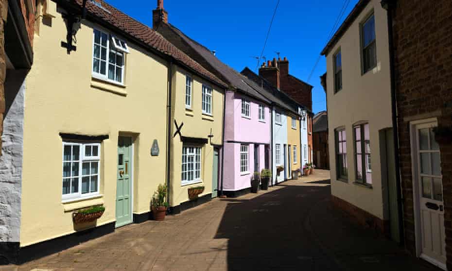 Colourful Row of Period Cottages in Deans Street, Oakham, Rutland, UK