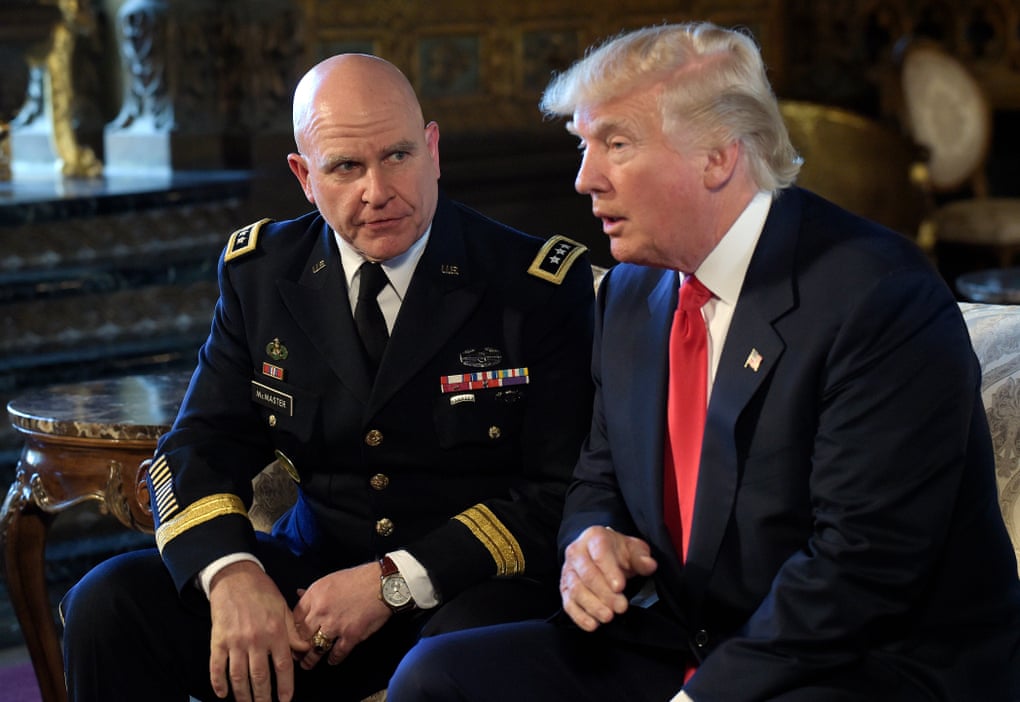 Donald Trump speaks as HR McMaster listens at Mar-a-Lago in Florida, in February 2017.