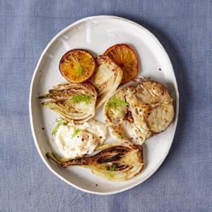 Clare Lattin and Tom Hill’s roast hake with fennel, orange and almond aïoli.
