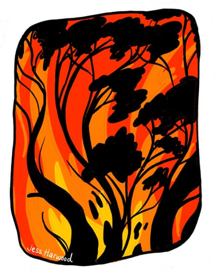 A painting of trees on fire