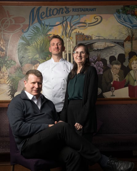 Owners Michael (seated) and Lucy Hjort with chef Calvin Miller at Melton’s, York.