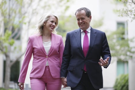 Bill Shorten with his wife, Chloe, after winning the Labor leadership. Lately she has been travelling with him on the campaign trail more often