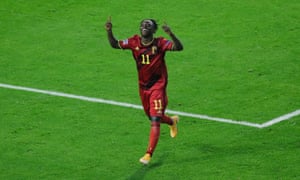The 18-year-old Jérémy Doku, who joined Rennes from Anderlecht for £23m on deadline day, celebrates scoring for Belgium against Iceland.