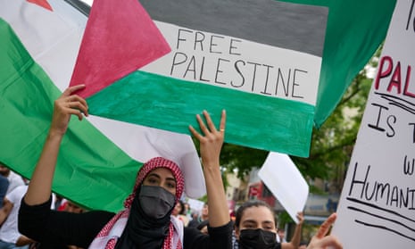 People rally in Queens, New York, in solidarity with Palestine after the recent attacks on residents in Sheikh Jarrah. 