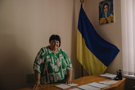 Liudmyla Volyk, mayor of Malokaterynivka, in her office