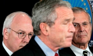 A 2005 picture of then US president George W Bush, flanked by vice-president Dick Cheney, left, and defense secretary Donald Rumsfeld, right.