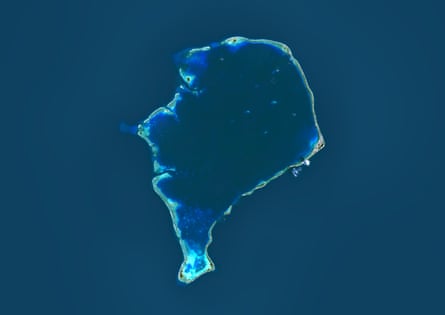 Satellite view of Funafuti, an atoll on which the capital of the island nation of Tuvalu is located.