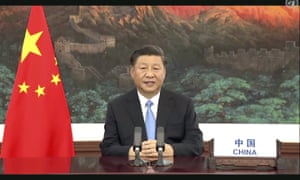 Chinese President Xi Jinping speaks in a pre-recorded message which was played during the 75th session of the United Nations General Assembly.