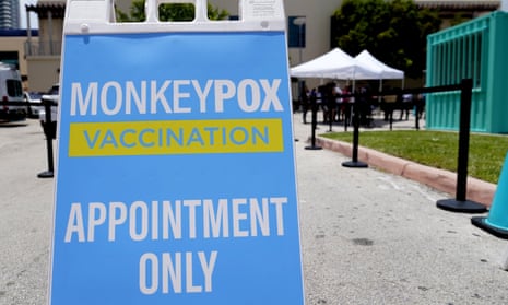 A monkeypox vaccination sign, Miami Beach, Florida.