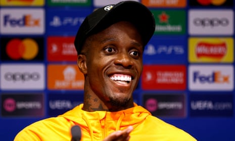 Wilfried Zaha during a press conference at Old Trafford