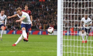 Harry Kane scores England’s second goal of the night.
