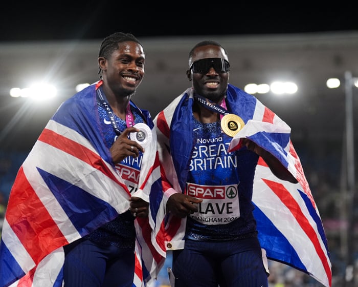 Romell Glave soars to European men’s 100m title in British one-two ahead of Jeremiah Azu