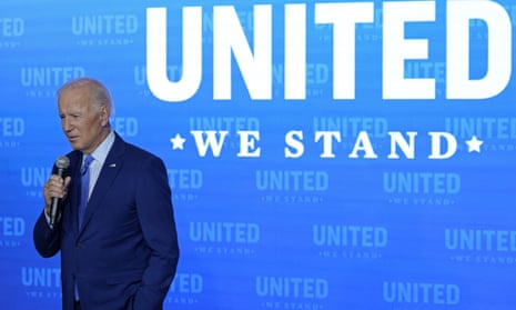 President Joe Biden speaks during the United We Stand summit in the White House aimed at combating hate-fueled violence in the US on Thursday.