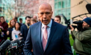 Peter Dutton leaving a press conference in Canberra last week. The home affairs minister is under pressure to explain why he intervened in the au pair cases and a claim he may have misled parliament.