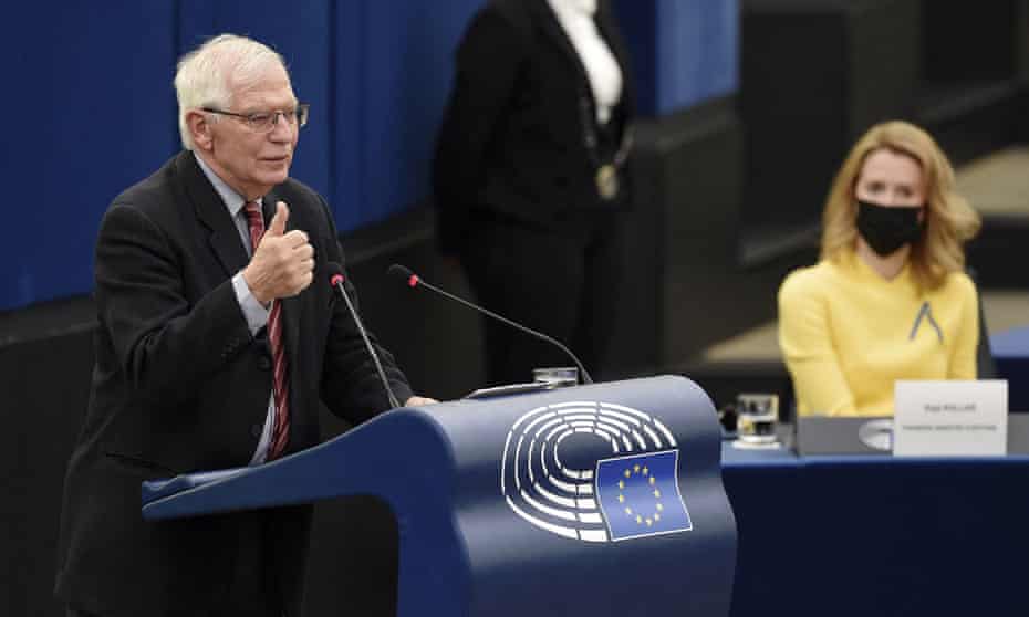 Josep Borrell addresses MEPs at the European parliament in Strasbourg, France