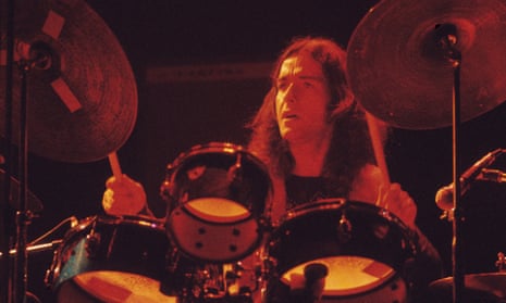 Jaki Liebezeit performing in 1971. He incorporated a range of styles, from African and funk rhythms to violent thrashing grooves, while maintaining meticulous rhythmic control.