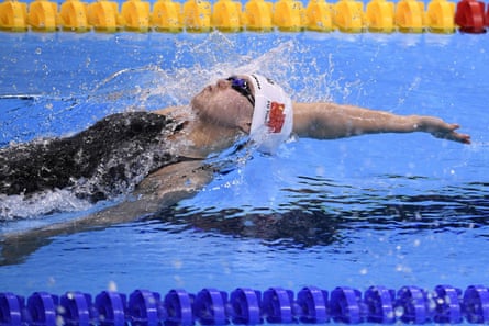 Chinese swimmer Fu Yuanhui in the 100m backstroke final at the 2016 Rio Olympics. Her performance was marred by period fatigue.