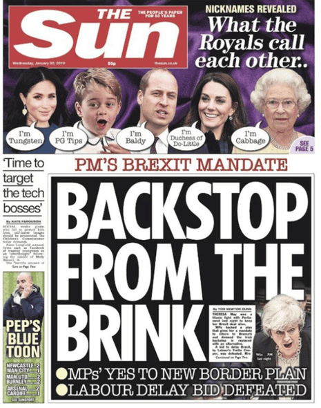Sun front page, Wednesday 30 January