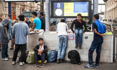 Refugees at Budapest railway station. 
