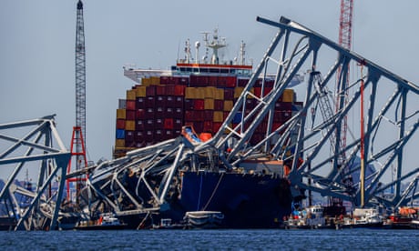 Baltimore bridge collapse: city says ship was ‘unseaworthy’ before leaving port