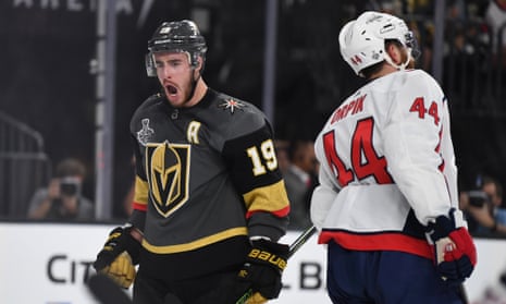 Vegas Golden Knights right wing Reilly Smith celebrates after scoring a goal in the second period